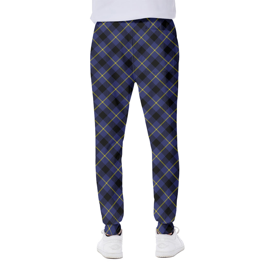 Blue Black And Yellow Plaid Print Scuba Joggers