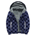 Blue Black And Yellow Plaid Print Sherpa Lined Zip Up Hoodie