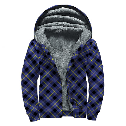 Blue Black And Yellow Plaid Print Sherpa Lined Zip Up Hoodie