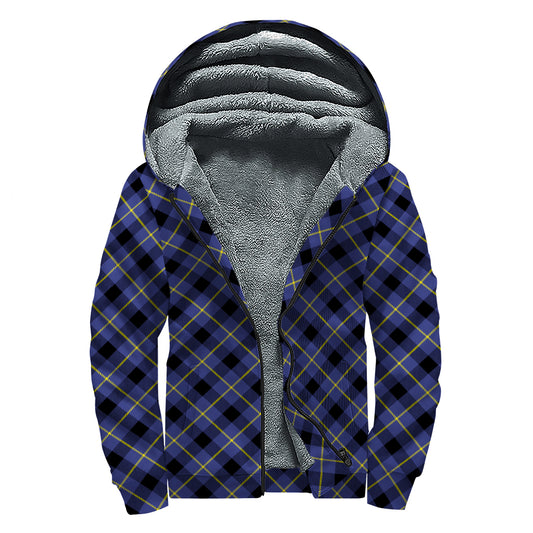 Blue Black And Yellow Plaid Print Sherpa Lined Zip Up Hoodie