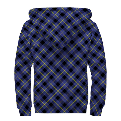 Blue Black And Yellow Plaid Print Sherpa Lined Zip Up Hoodie