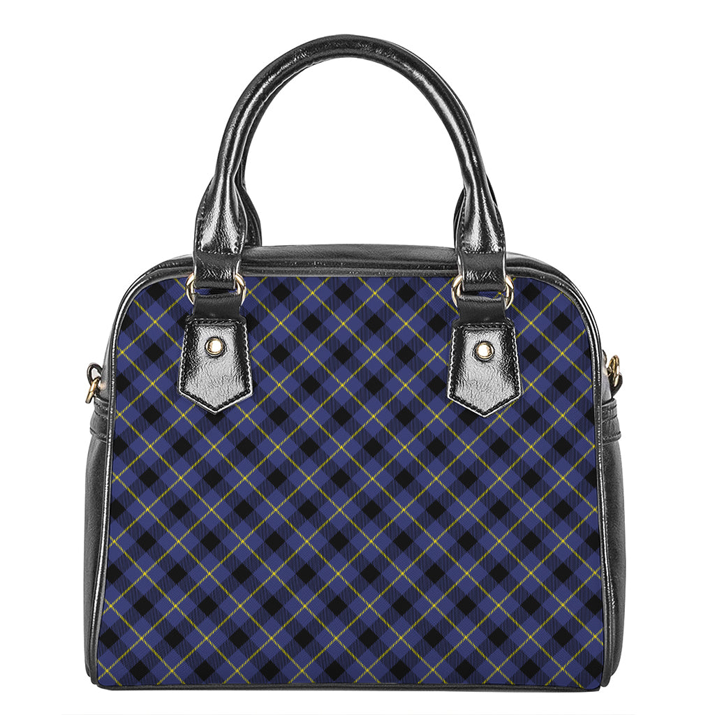 Blue Black And Yellow Plaid Print Shoulder Handbag