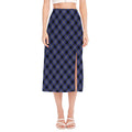 Blue Black And Yellow Plaid Print Side Slit Midi Skirt