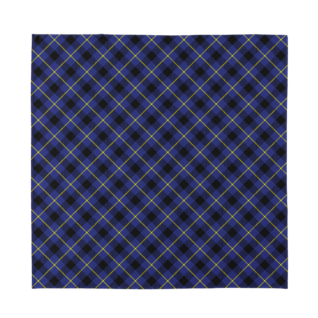 Blue Black And Yellow Plaid Print Silk Bandana