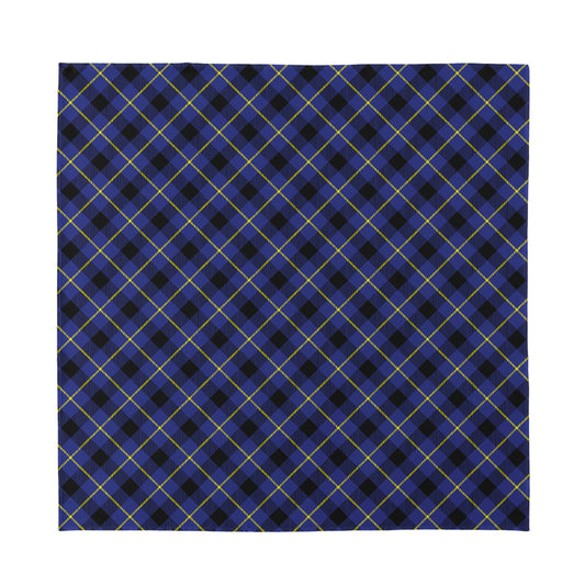 Blue Black And Yellow Plaid Print Silk Bandana