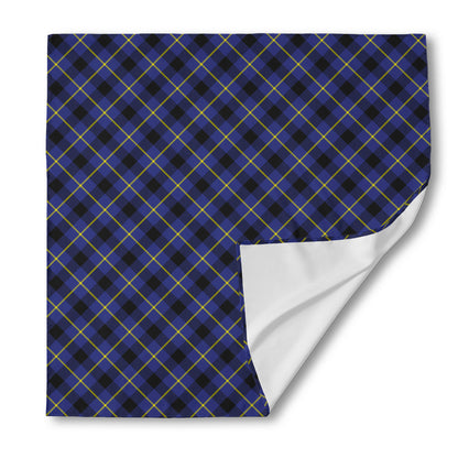 Blue Black And Yellow Plaid Print Silk Bandana