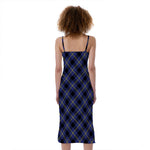 Blue Black And Yellow Plaid Print Slim Fit Midi Cami Dress
