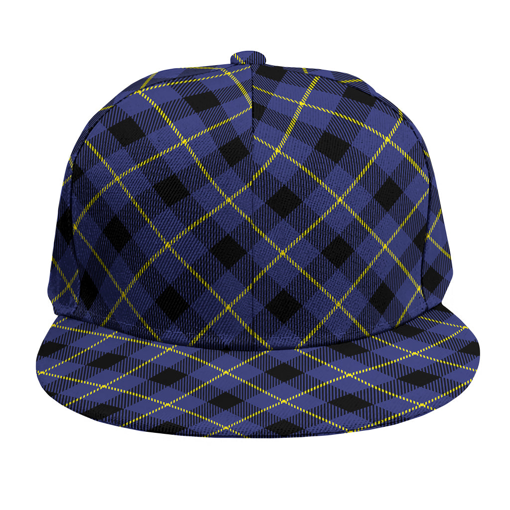 Blue Black And Yellow Plaid Print Snapback Cap