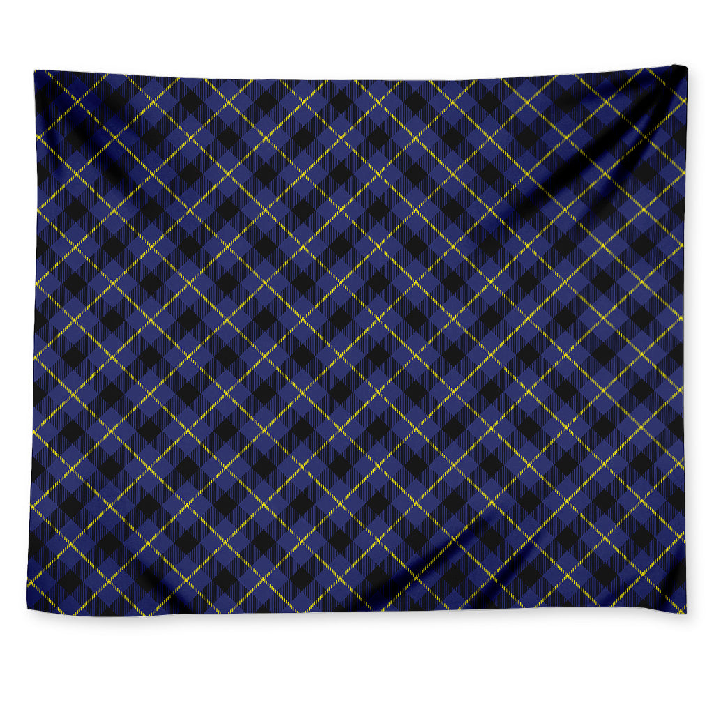 Blue Black And Yellow Plaid Print Tapestry
