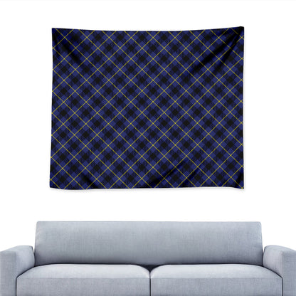 Blue Black And Yellow Plaid Print Tapestry