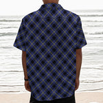 Blue Black And Yellow Plaid Print Textured Short Sleeve Shirt
