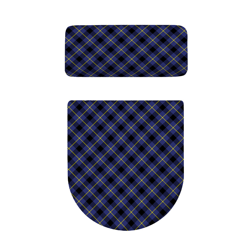 Blue Black And Yellow Plaid Print Toilet Lid And Tank Cover Set