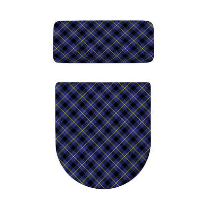 Blue Black And Yellow Plaid Print Toilet Lid And Tank Cover Set