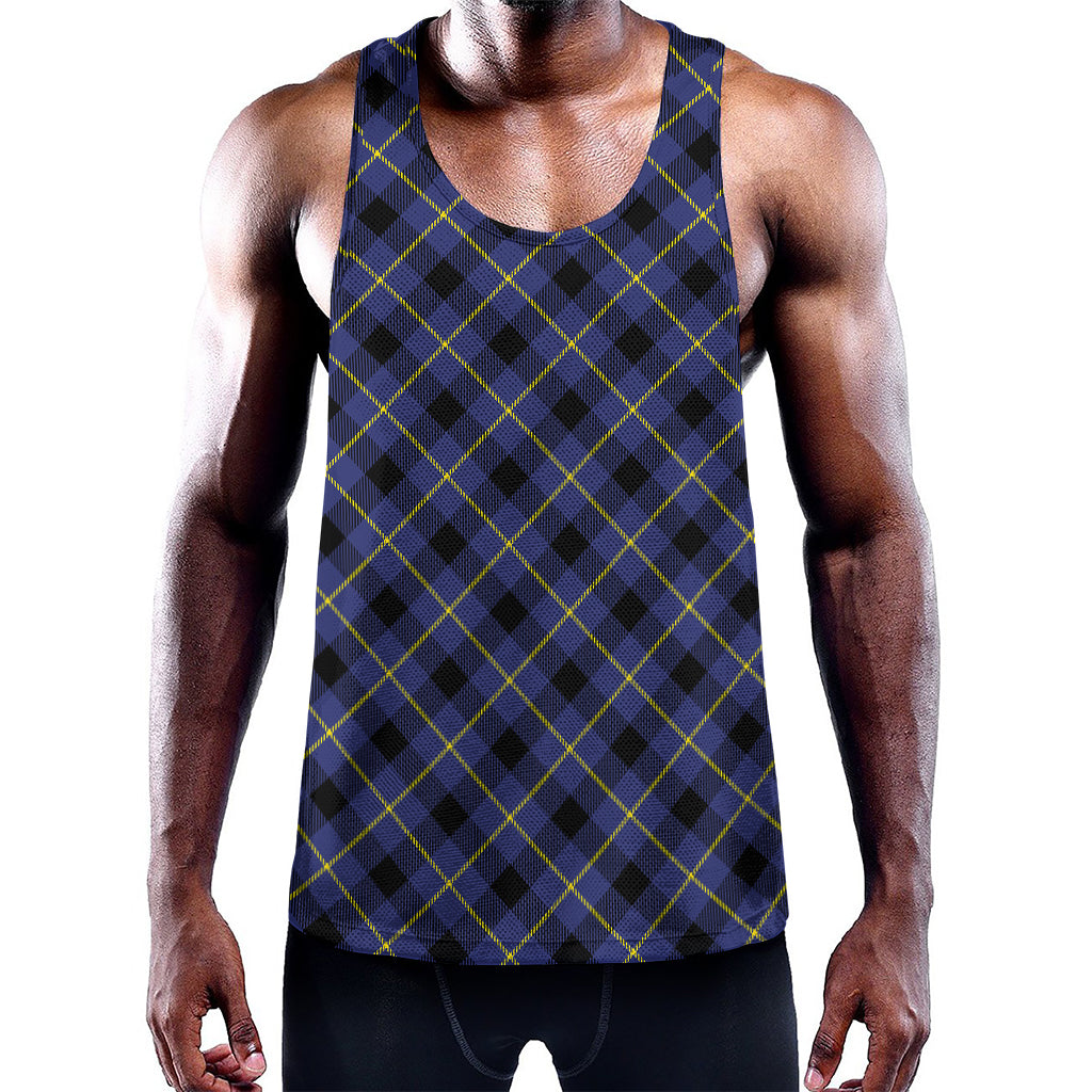 Blue Black And Yellow Plaid Print Training Tank Top