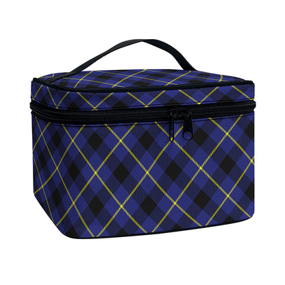 Blue Black And Yellow Plaid Print Travel Makeup Bag