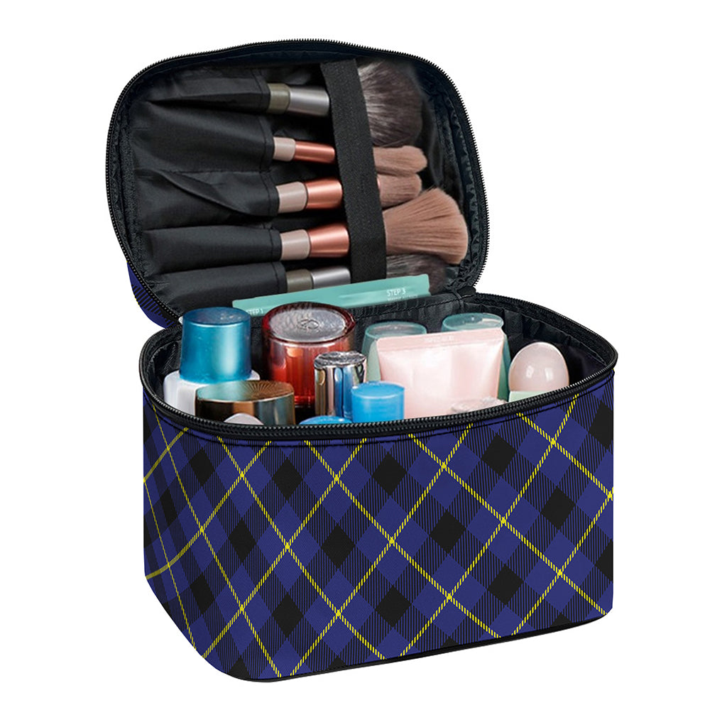 Blue Black And Yellow Plaid Print Travel Makeup Bag