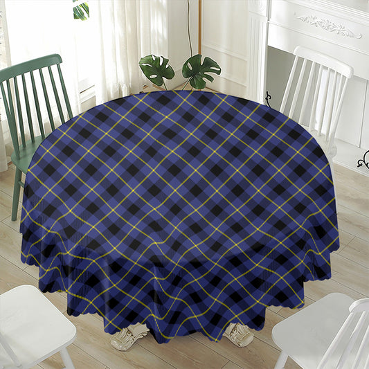 Blue Black And Yellow Plaid Print Waterproof Round Tablecloth