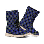 Blue Black And Yellow Plaid Print Winter Boots