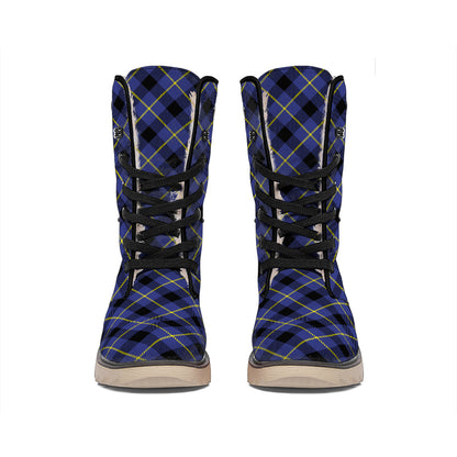 Blue Black And Yellow Plaid Print Winter Boots