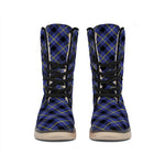 Blue Black And Yellow Plaid Print Winter Boots