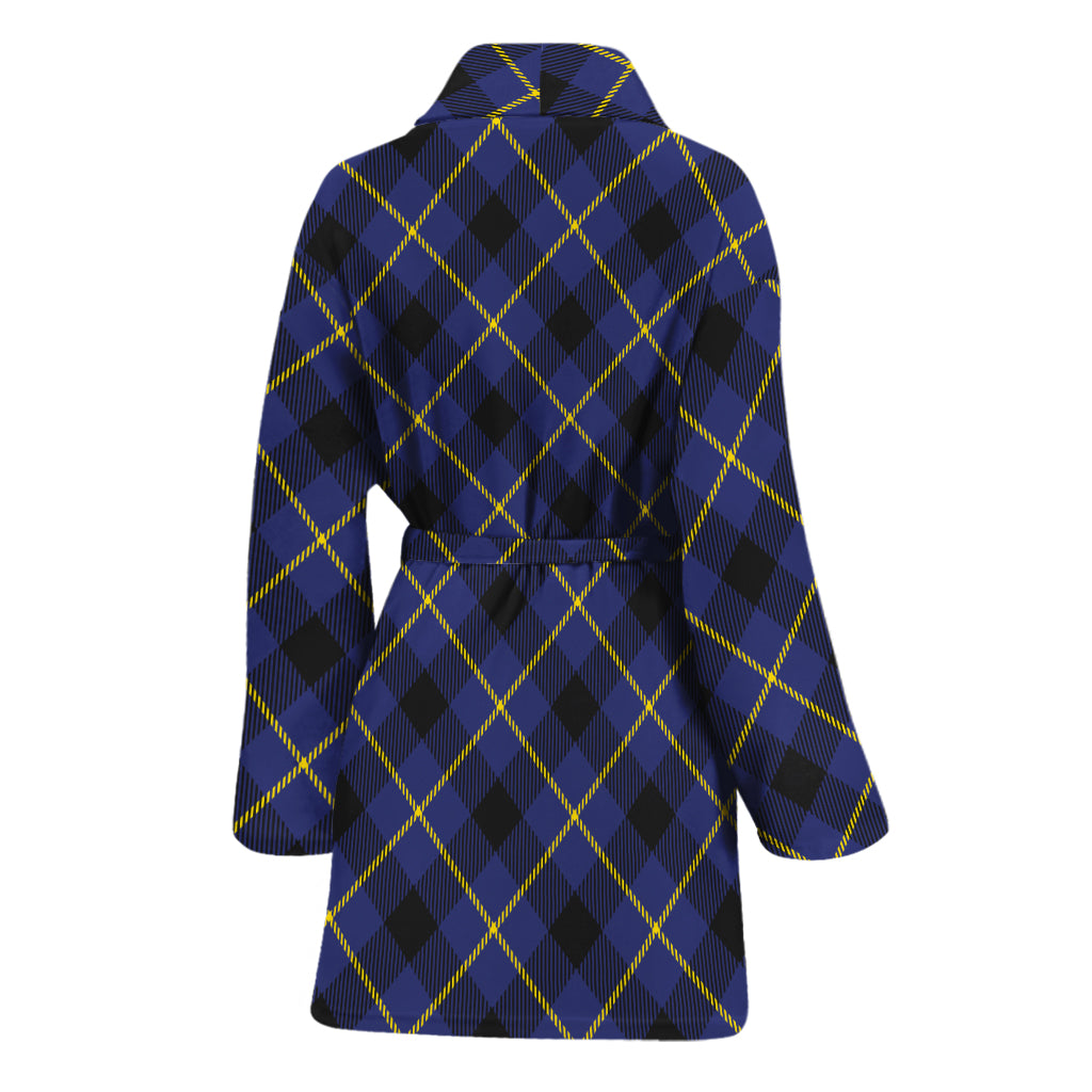 Blue Black And Yellow Plaid Print Women's Bathrobe