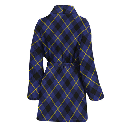 Blue Black And Yellow Plaid Print Women's Bathrobe