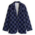 Blue Black And Yellow Plaid Print Women's Blazer