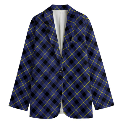 Blue Black And Yellow Plaid Print Women's Blazer