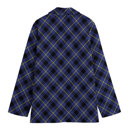 Blue Black And Yellow Plaid Print Women's Blazer