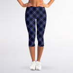 Blue Black And Yellow Plaid Print Women's Capri Leggings