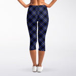 Blue Black And Yellow Plaid Print Women's Capri Leggings