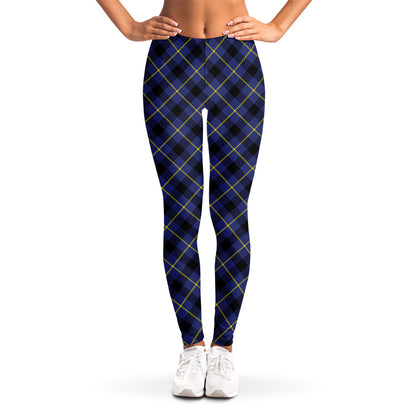 Blue Black And Yellow Plaid Print Women's Leggings