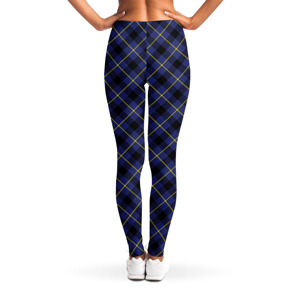 Blue Black And Yellow Plaid Print Women's Leggings