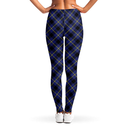 Blue Black And Yellow Plaid Print Women's Leggings