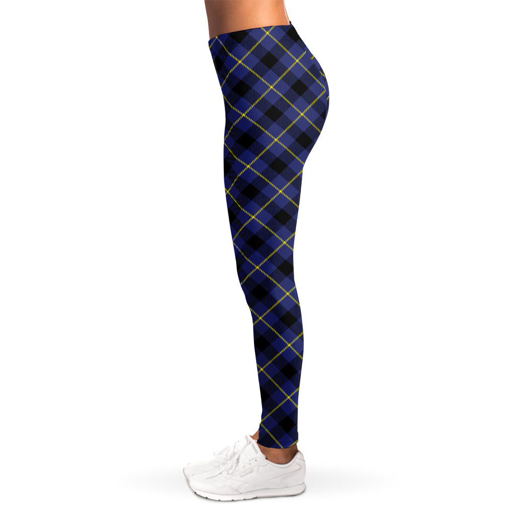 Blue Black And Yellow Plaid Print Women's Leggings