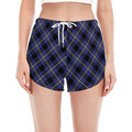 Blue Black And Yellow Plaid Print Women's Split Running Shorts