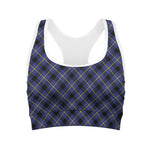 Blue Black And Yellow Plaid Print Women's Sports Bra