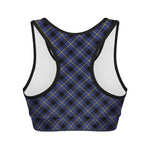 Blue Black And Yellow Plaid Print Women's Sports Bra