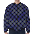 Blue Black And Yellow Plaid Print Zip Sleeve Bomber Jacket