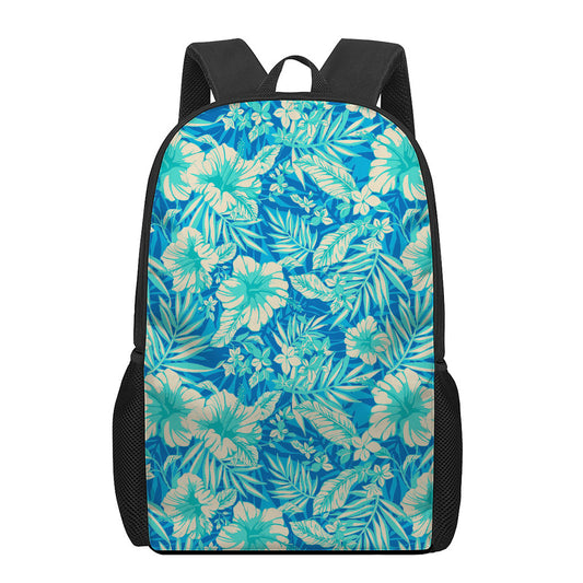 Blue Blossom Tropical Pattern Print 17 Inch Backpack