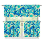 Blue Blossom Tropical Pattern Print 3 Piece Kitchen Curtains