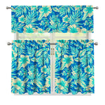 Blue Blossom Tropical Pattern Print 3 Piece Kitchen Curtains