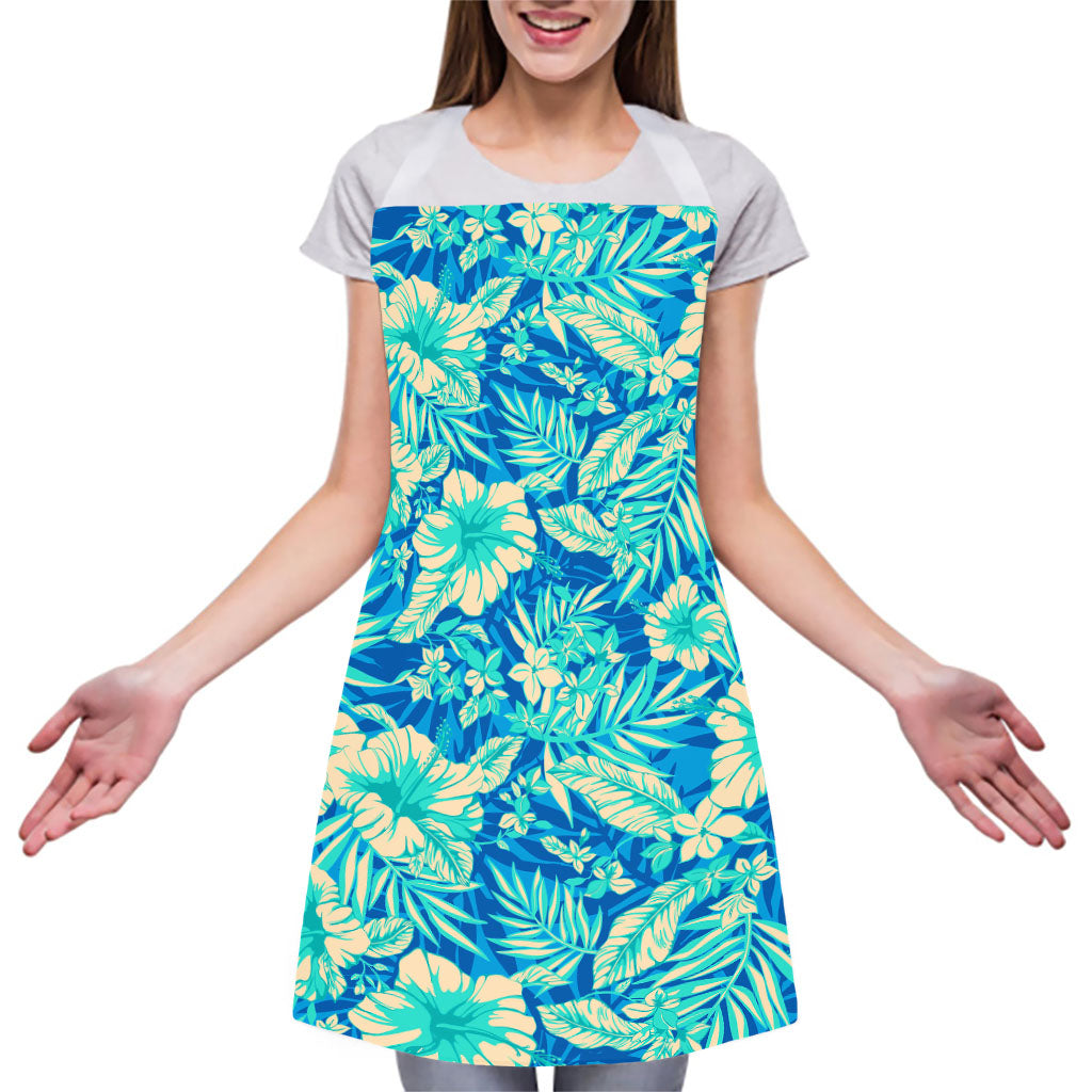 Blue Blossom Tropical Pattern Print Adjustable Apron