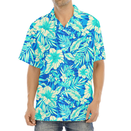 Blue Blossom Tropical Pattern Print Aloha Shirt