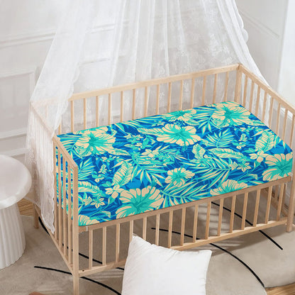 Blue Blossom Tropical Pattern Print Baby Crib Sheet
