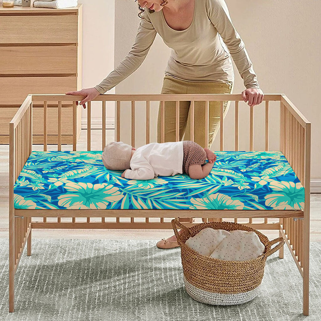 Blue Blossom Tropical Pattern Print Baby Crib Sheet