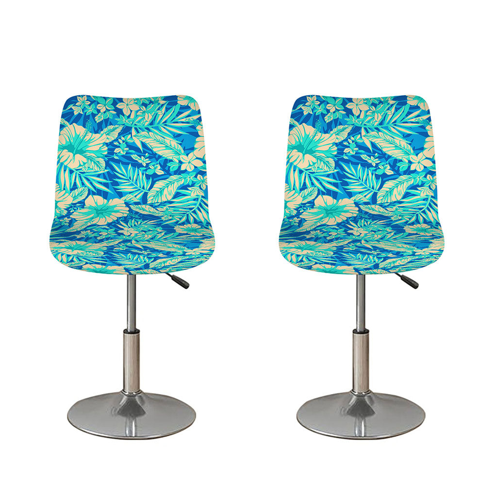 Blue Blossom Tropical Pattern Print Bar Stool Covers