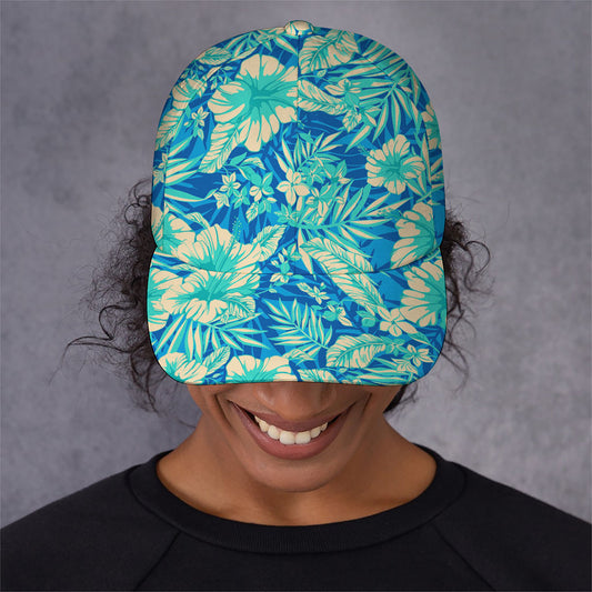 Blue Blossom Tropical Pattern Print Baseball Cap