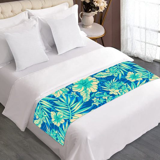 Blue Blossom Tropical Pattern Print Bed Runner