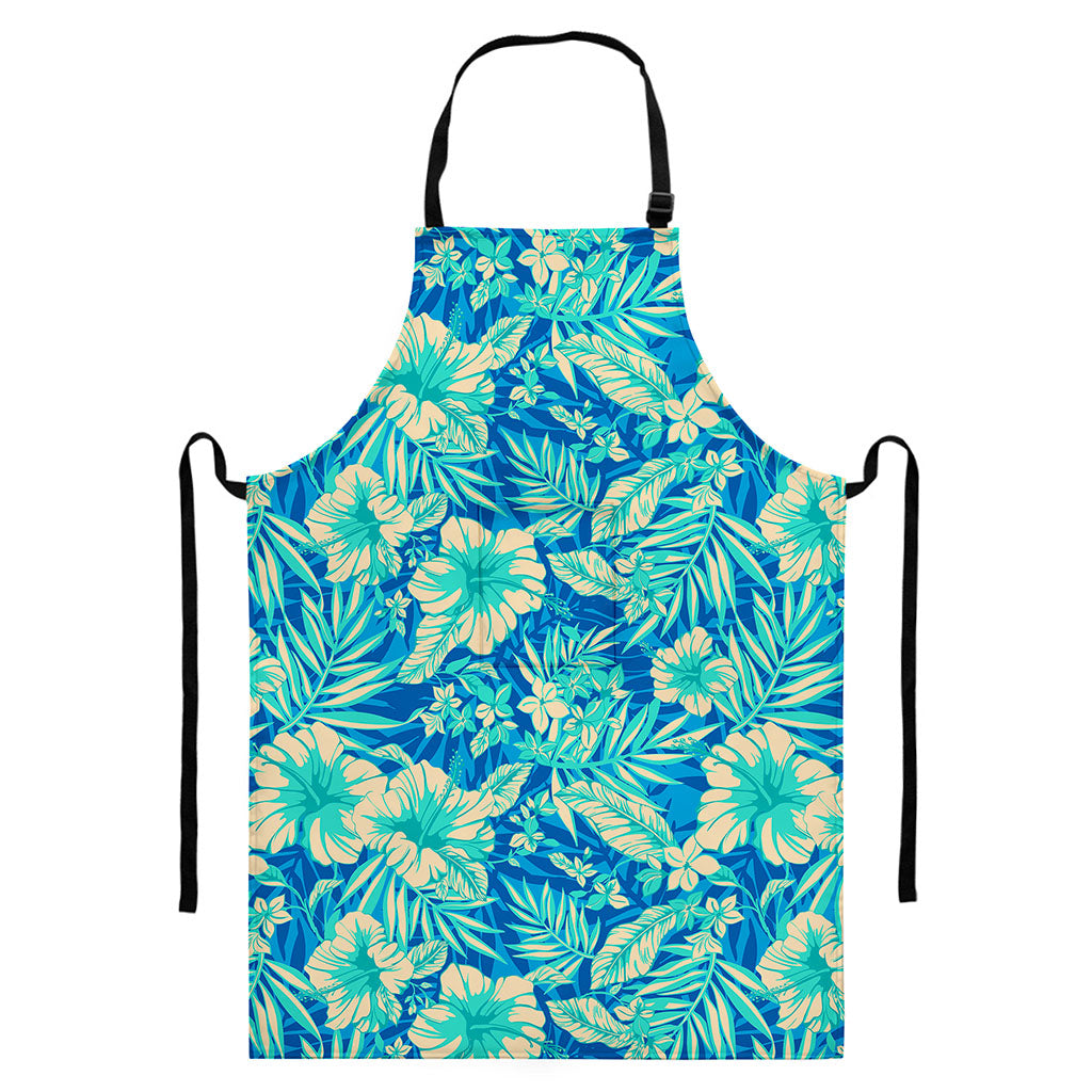 Blue Blossom Tropical Pattern Print Bib Apron With Pocket
